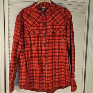 Stio‎ Mens Caldera Red Stripe Plaid Long Sleeve Junction Flannel Shirt Large